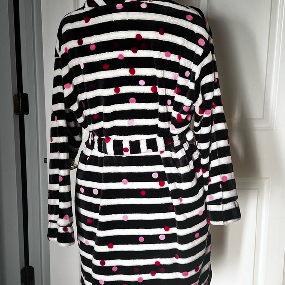 NWT Kate Spade Stripe black white  Polka Dot Robe chenille plush size medium - Picture 4 of 10